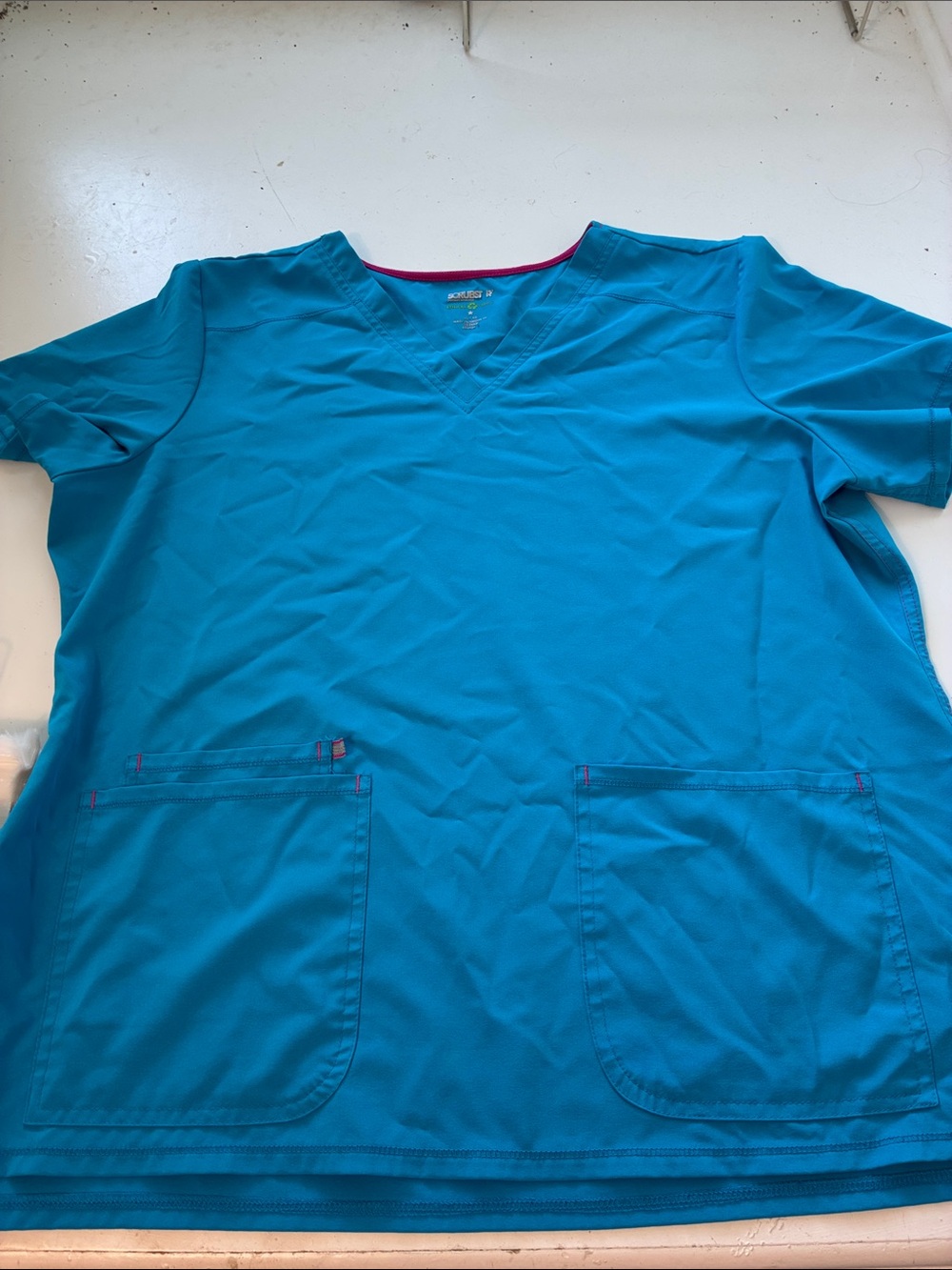 ScrubStar XL Blue Ethical Fabric Short Sleeve V Neck Double Pocket Scrub Top